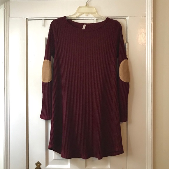 mts Dresses & Skirts - Medium Dark Red Knit Dress with Suede Patches mts Dresses & Skirts - Medium Dark Red Knit Dress with Suede Patches